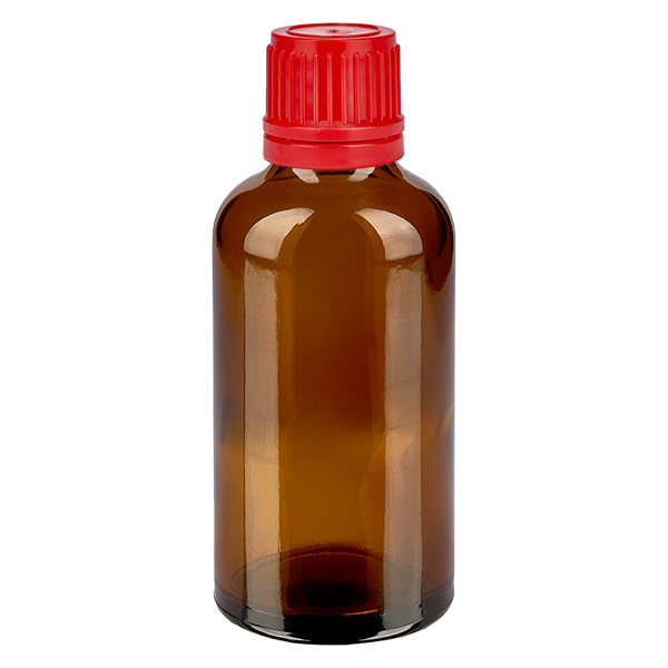 Frasco de 50 ml com tampa de rosca de 11 mm vermelha com fecho inviolável BrownLine UT18/50
