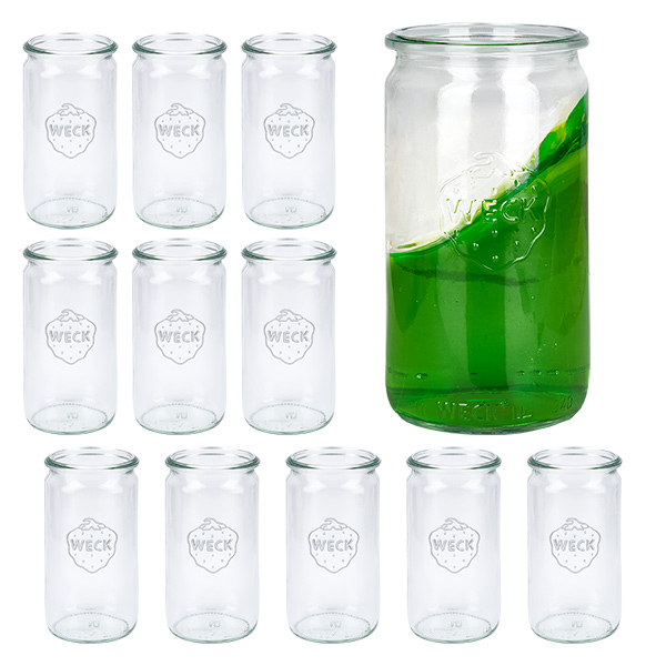 Conjunto de 12 frascos Weck de 340ml de frascos cilíndricos Conjunto de 12 frascos Weck de 340ml de frascos cilíndricos