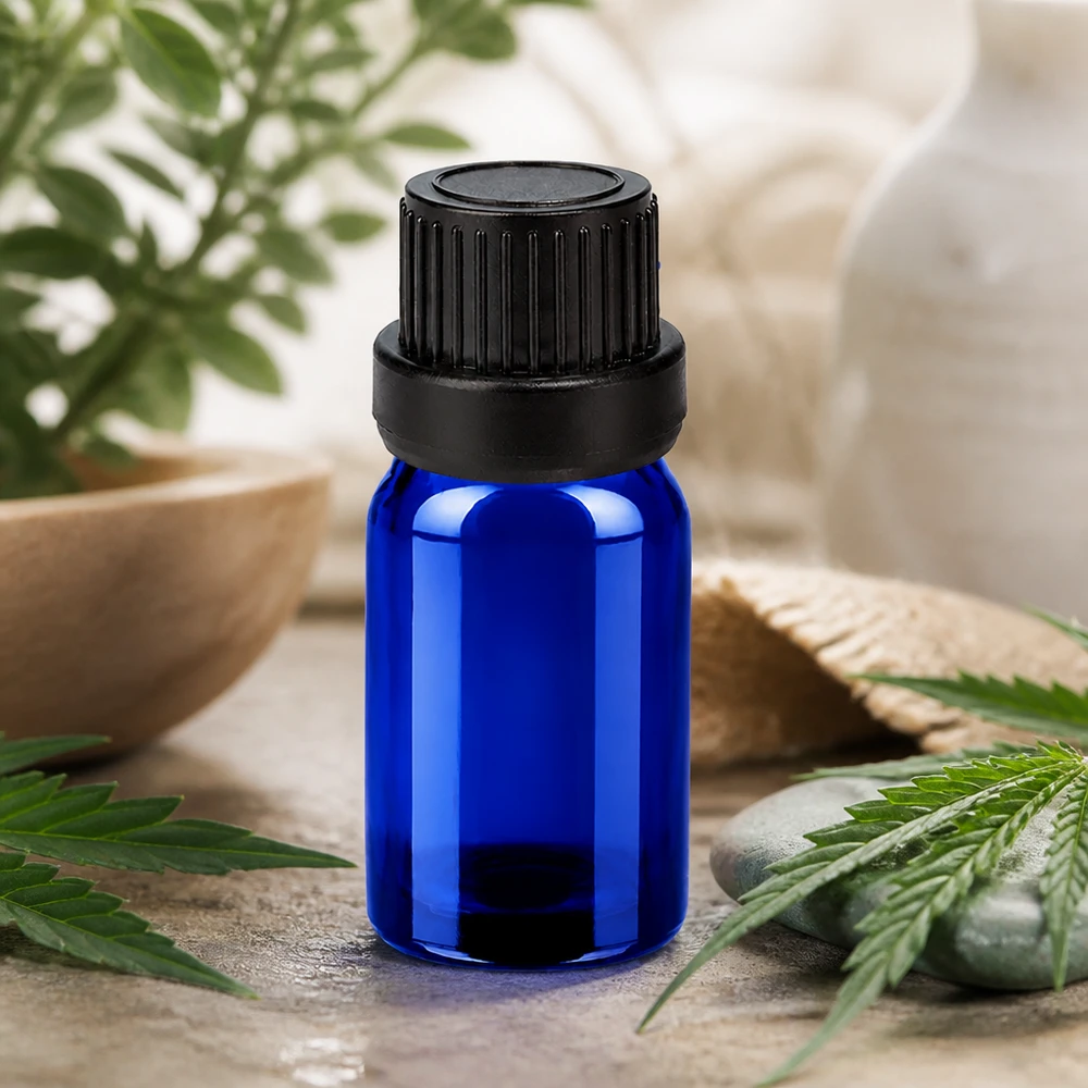Frasco conta-gotas de 5 ml com tampa inviolável preta de 2 mm BlueLine UT18/5 Frasco pequeno de vidro azul 5ml com tampa de rosca preta OV BlueLine UT18 para aromaterapia