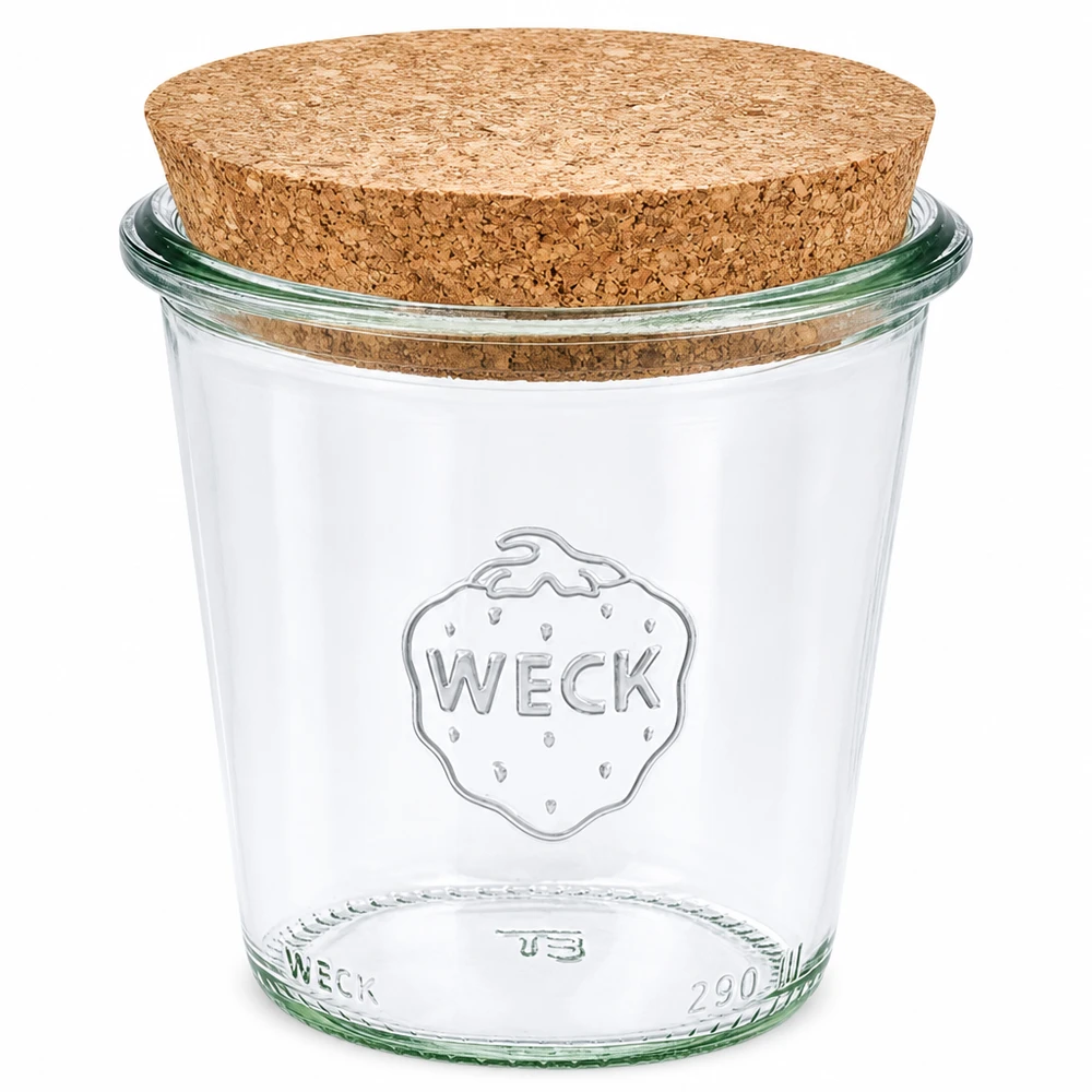 Frasco de conserva WECK 290ml RR80 com tampa de cortiça natural Frasco de conserva transparente para armazenamento e conservação