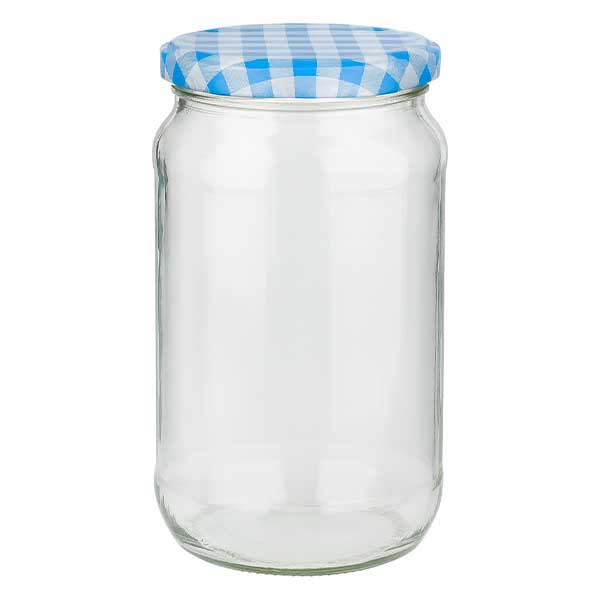 Frasco redondo de 1062 ml + tampa BasicSeal azul/branca UNiTWIST