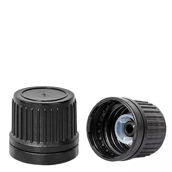 Tampa de rosca top com anel de vazamento preto 18mm fecho inviolável Tampa de rosca top com anel de vazamento preto 18mm fecho inviolável