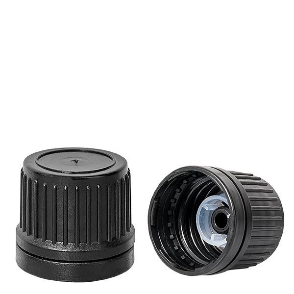 Tampa de rosca top com anel de vazamento preto 18mm fecho inviolável Tampa de rosca top com anel de vazamento preto 18mm fecho inviolável
