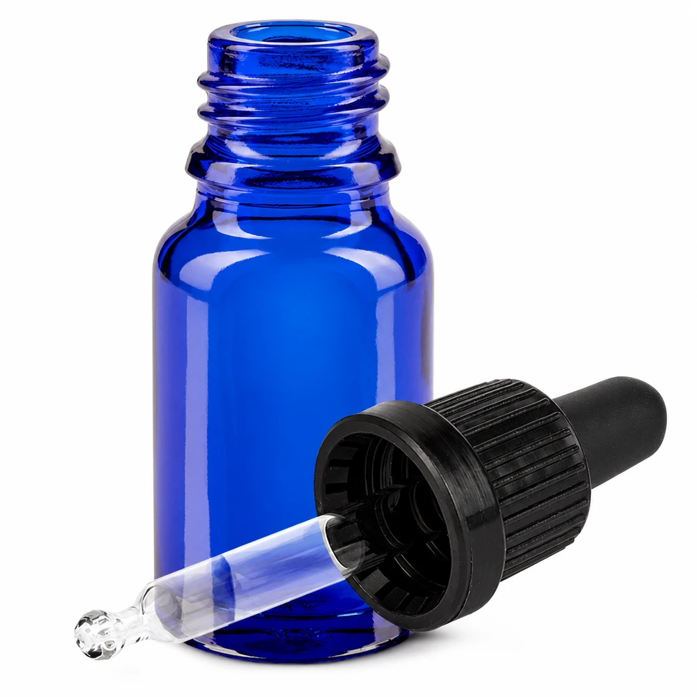 Frasco pipeta de 10 ml preto com fecho inviolável BlueLine UT18/10 Frasco pipeta de 10 ml preto com fecho inviolável BlueLine UT18/10