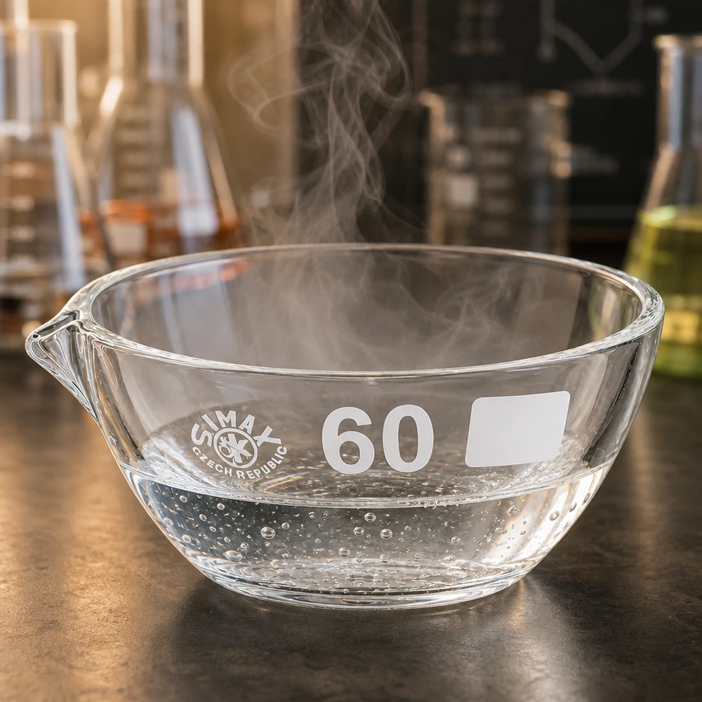 Placa de evaporação transparente em borossilicato de 45 ml com bico para experiências e análises químicas
