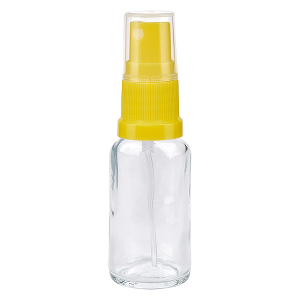 Frasco spray de 20 ml amarelo/transparente com tampa standard ClearLine UT18/20 Frasco spray de 20 ml amarelo/transparente com tampa standard ClearLine UT18/20
