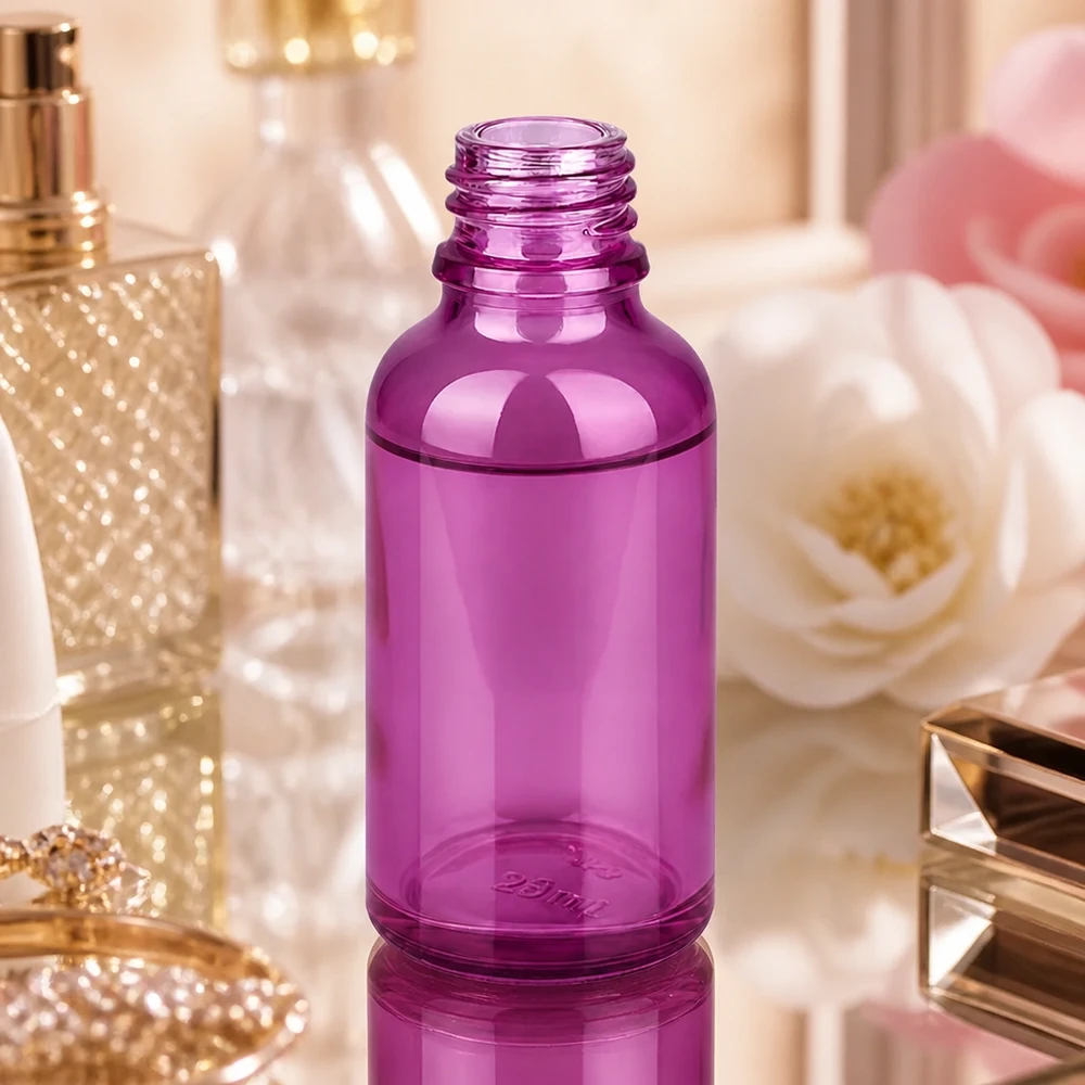 Frasco de vidro PurpleLine violeta de 30 ml com tampa de rosca especial UT18/30 para armazenamento seguro