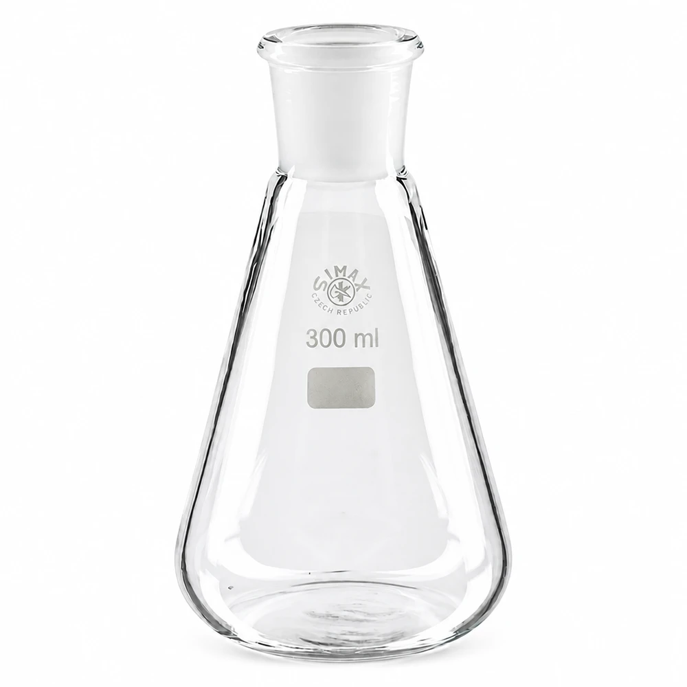 Erlenmeyer de 300 ml com forma cónica e junta esmerilada 29/32 de gás de laboratório transparente