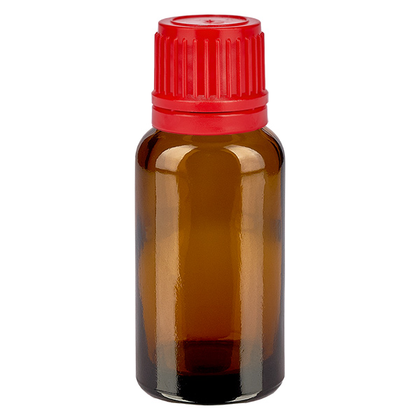 Frasco de 20 ml com tampa de rosca de 11 mm vermelha com fecho inviolável BrownLine UT18/20