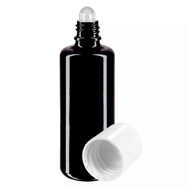 Frasco de farmácia violeta 50ml roll-on cap branco Frasco de farmácia violeta 50ml roll-on cap branco