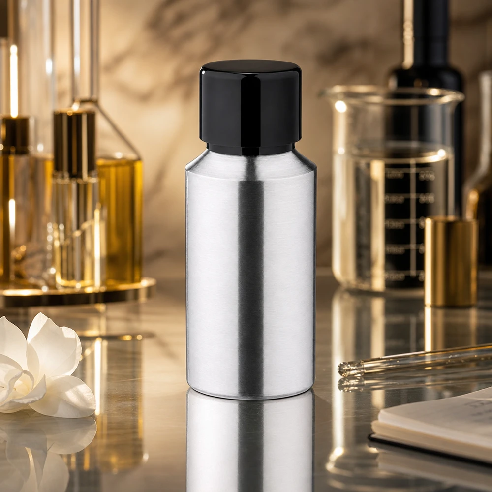 Frasco profissional de 30 ml em alumínio polido para produtos cosméticos e séruns de alta qualidade