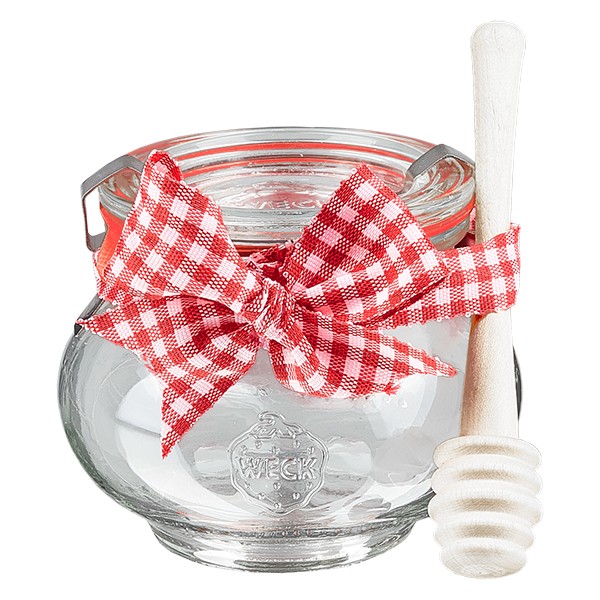 Frasco de jóias WECK 220ml completo com colher de mel e laço