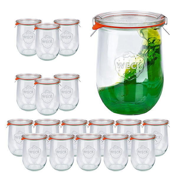 Conjunto de 18 frascos Weck 1062ml frascos tulipa, copos de vidro de 1 litro Conjunto de 18 frascos Weck 1062ml frascos tulipa, copos de vidro de 1 litro