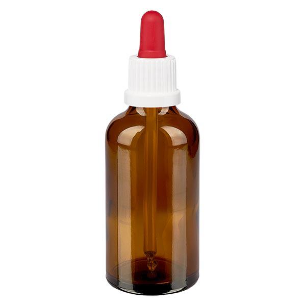 Frasco de farmácia castanho 50ml pipeta branca/vermelha tampa inviolável Frasco de farmácia castanho 50ml pipeta branca/vermelha tampa inviolável