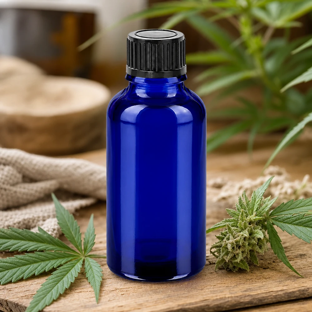 Frasco de vidro azul de 30 ml para medicamentos com tampa de rosca robusta para armazenamento seguro de tinturas
