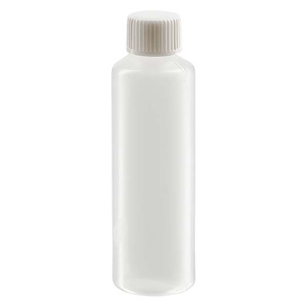 Frasco de amostras de 12ml, feito de PE-LD, completo com tampa de rosca branca Frasco de amostras de 12ml, feito de PE-LD, completo com tampa de rosca branca