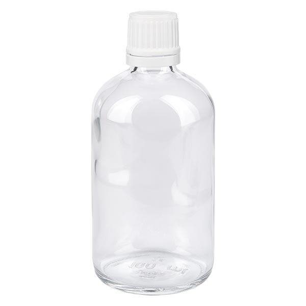 Frasco de farmácia 100ml transparente tampa conta-gotas 1.2mm branco fecho inviolável Frasco de farmácia 100ml transparente tampa conta-gotas 1.2mm branco fecho inviolável