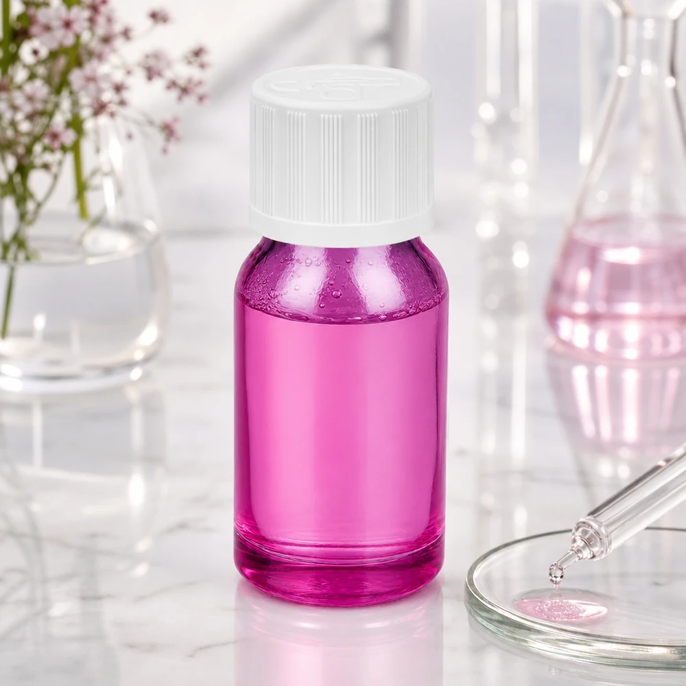 Frasco de 10 ml com tampa de rosca de 11 mm branca padrão resistente a crianças PurpleLine UT18/10 Frasco de vidro de 10 ml com tampa STD KiSi em roxo para uma dosagem precisa de soros e gotas