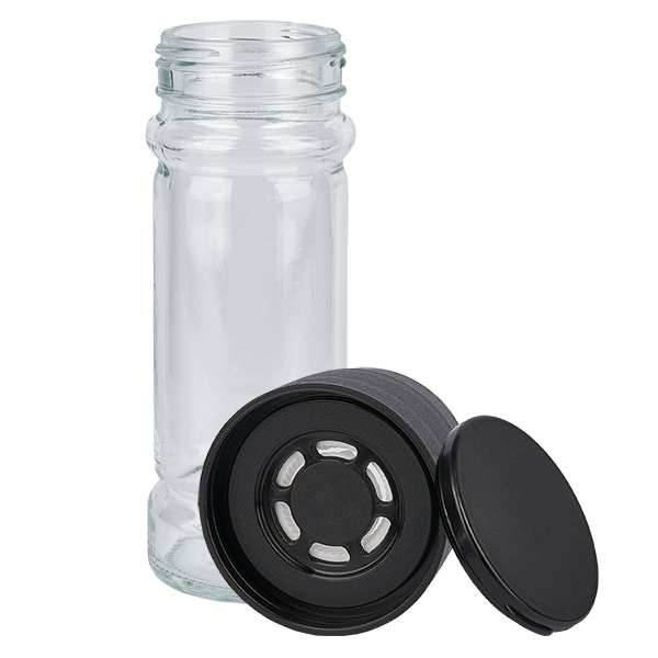 Frasco para especiarias de vidro transparente, 100 ml, com moinho de cerâmica preta Frasco para especiarias de vidro transparente, 100 ml, com moinho de cerâmica preta