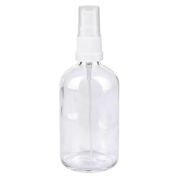 Frasco de farmácia transparente 100ml spray top branco Frasco de farmácia transparente 100ml spray top branco