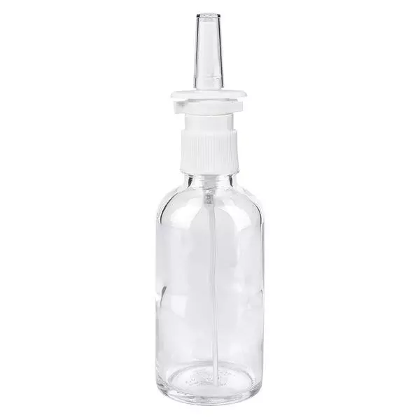 Frasco de farmácia transparente 50ml spray nasal branco standard Frasco de farmácia transparente 50ml spray nasal branco standard