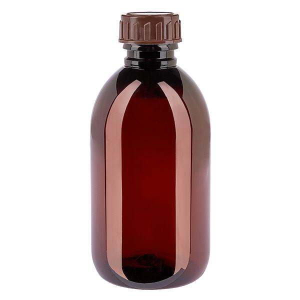 Frasco PET 250ml com tampa castanha standard Frasco PET 250ml com tampa castanha standard