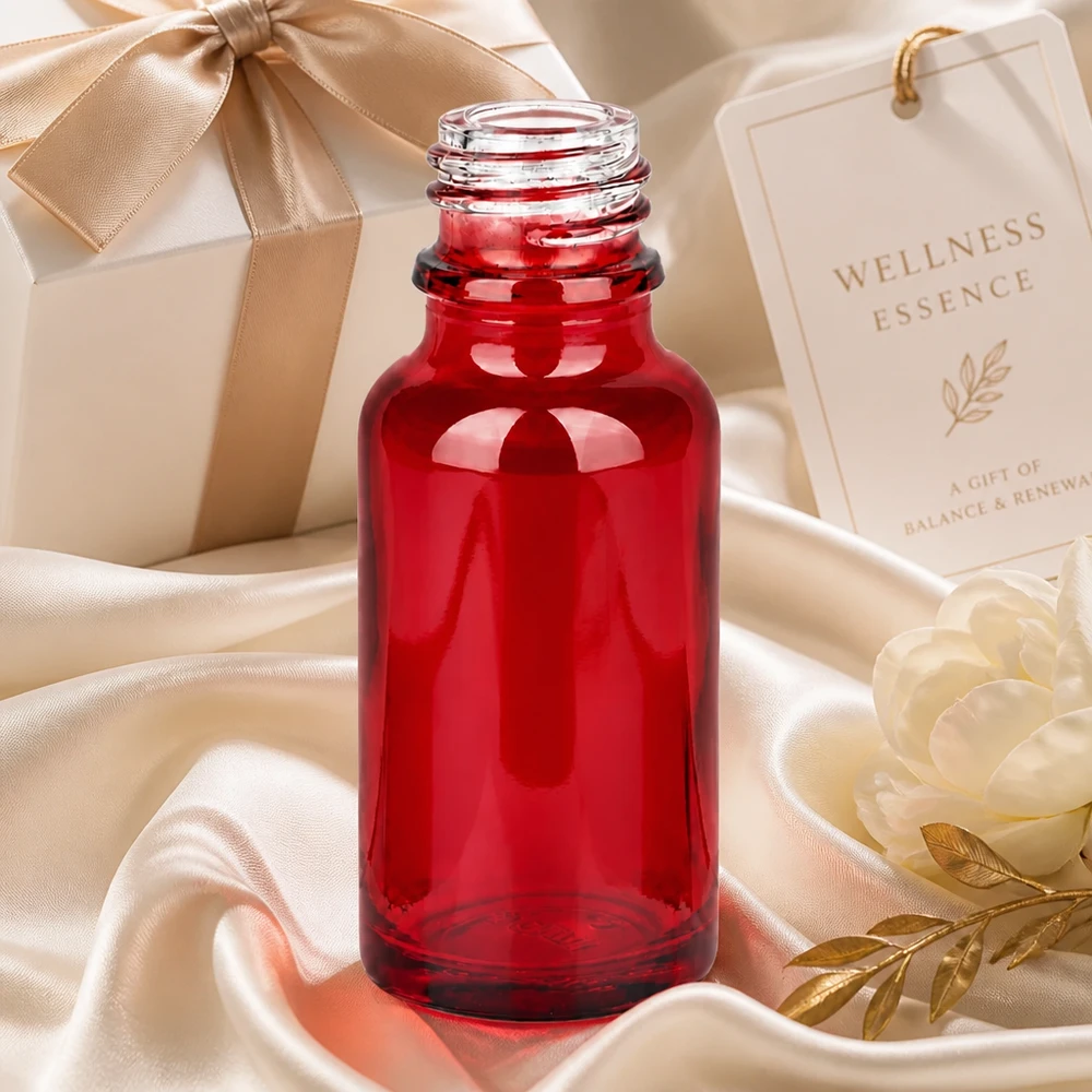 Frasco de farmácia RedLine UT18/20 UNiTWIST compacto de 20 ml em vermelho elegante para produtos profissionais de bem-estar