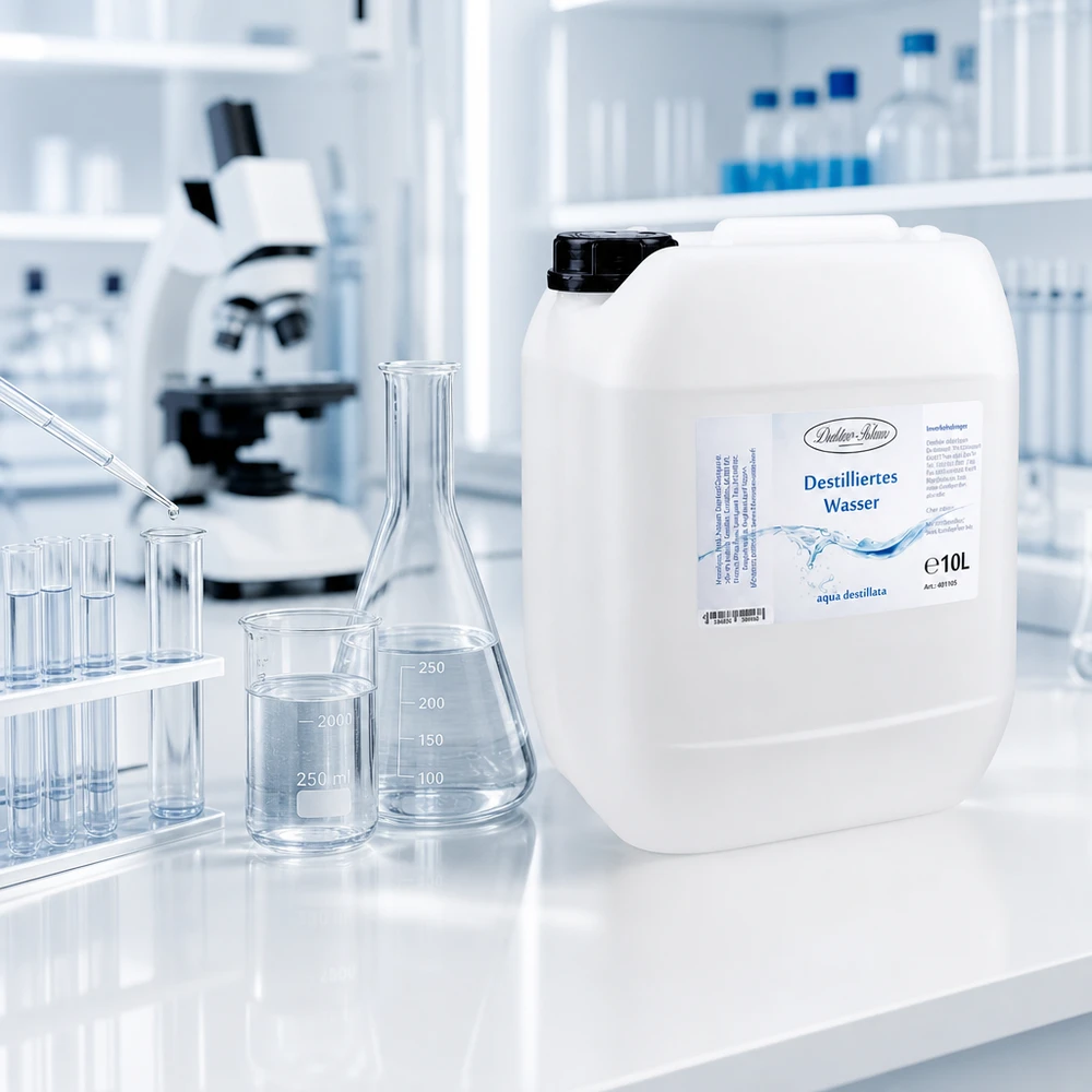 Água destilada 10L Doktor-Klaus 10 litros de água destilada Doktor-Klaus numa grande embalagem de armazenamento para equipamento profissional de laboratório
