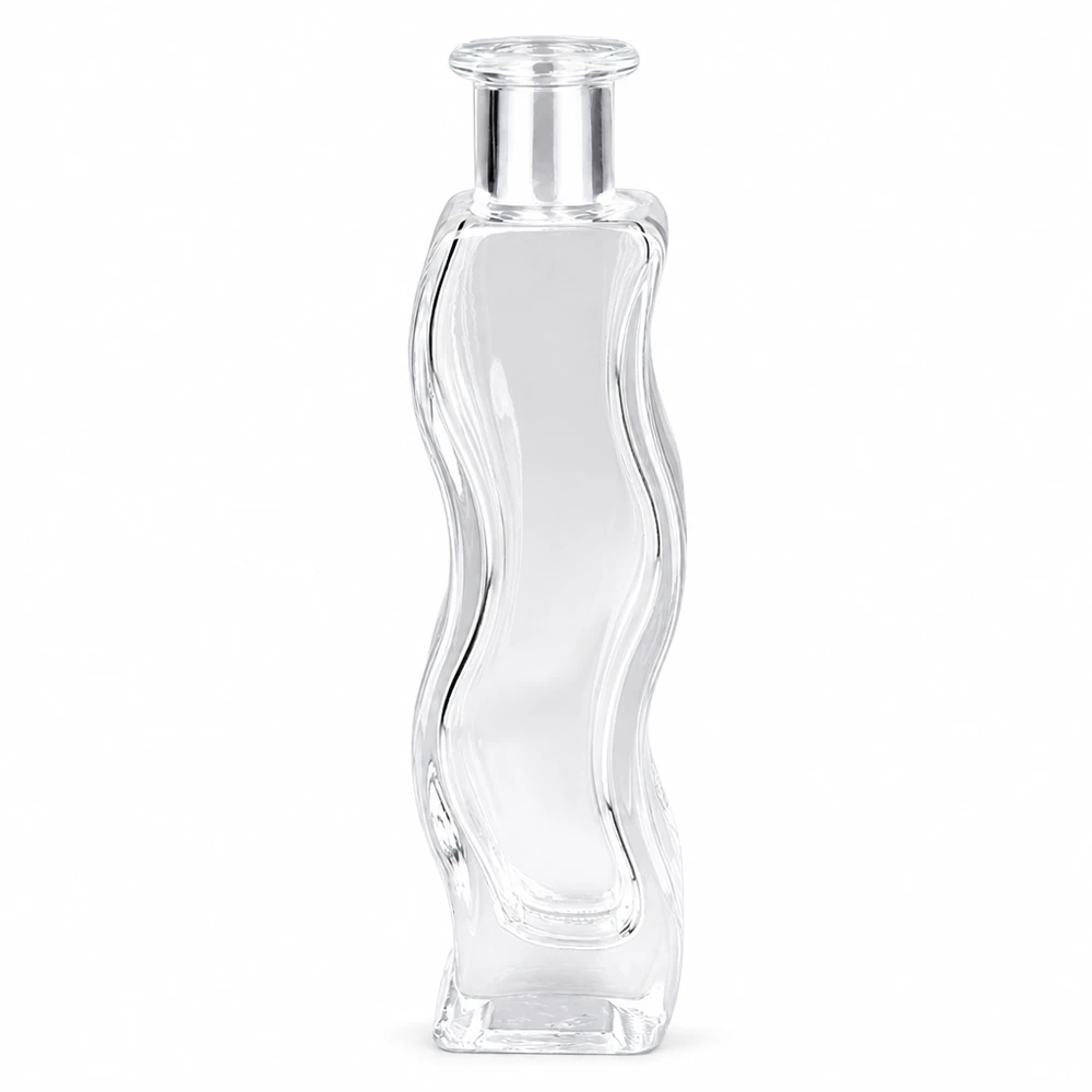 Frasco de vidro de 100 ml Melissa vazio sem tampa UNiTWIST transparente com forma ondulada para perfume ou cosméticos