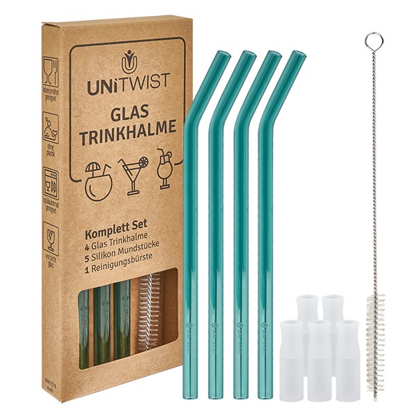 Conjunto de palhinhas de vidro verde com pontas macias UNiTWIST Conjunto de palhinhas de vidro verde com pontas macias UNiTWIST