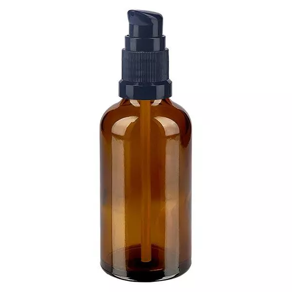 Frasco de farmácia castanho 50ml com tampa de bomba preta standard Frasco de farmácia castanho 50ml com tampa de bomba preta standard