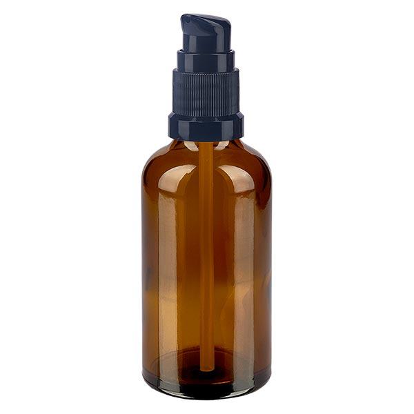 Frasco de farmácia castanho 50ml com tampa de bomba preta standard