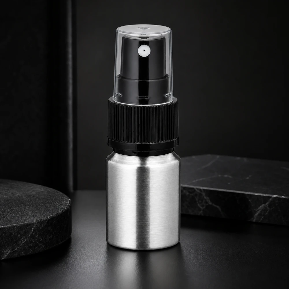 Frasco pulverizador de alumínio de 10 ml com cabeça atomizadora transparente - dosagem precisa para perfume e óleos