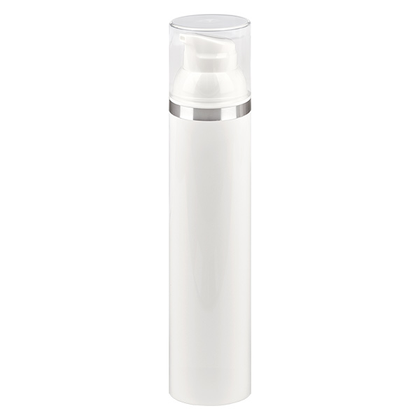 Dispensador airless de 100ml branco com relevo prateado Dispensador airless de 100ml branco com relevo prateado