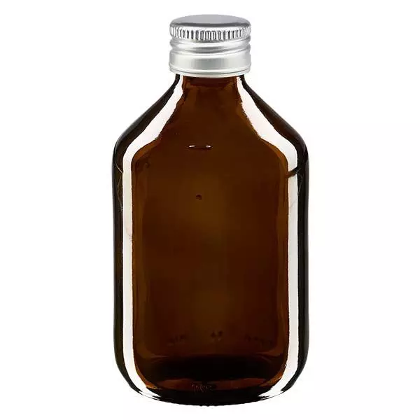 300ml Medizinflasche braun, mit Verschluss silber Aluminium ApoGlas 300ml Medizinflasche braun, mit Verschluss silber Aluminium ApoGlas