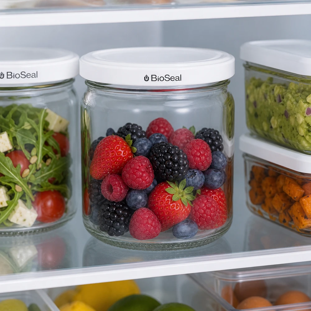 UNiTWIST Runda408 cheio de bagas frescas no frigorífico - frescura óptima da fruta com a tampa BioSeal