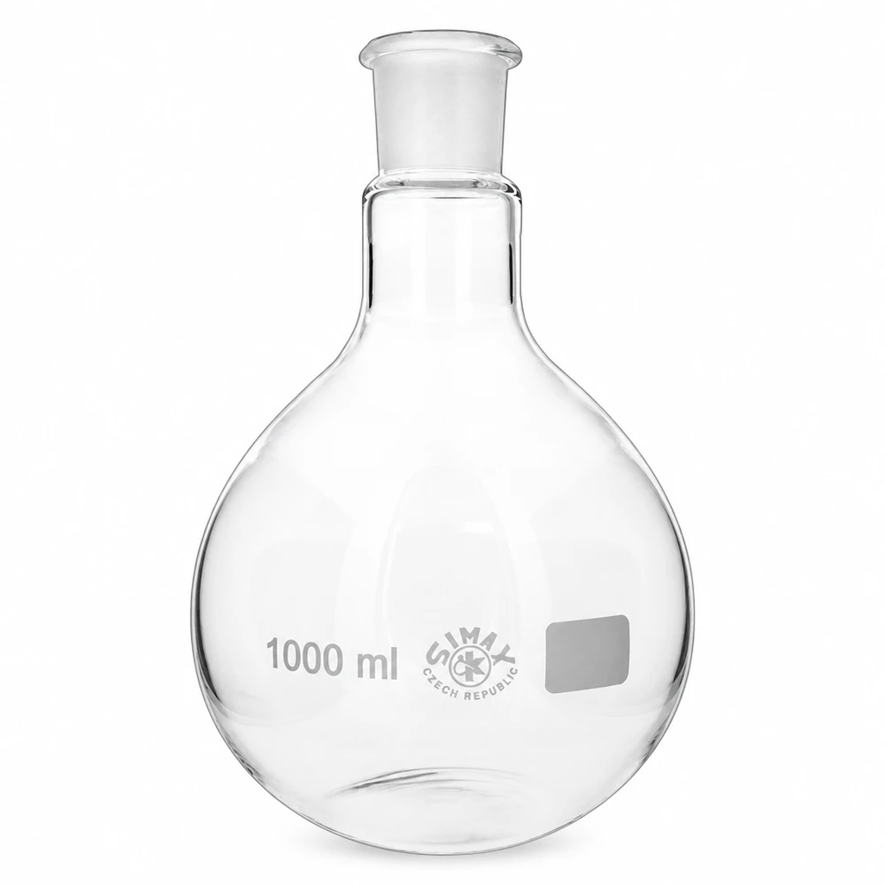 Balão de vidro de 1000 ml com junta rectificada normalizada 29/32 para aplicações laboratoriais