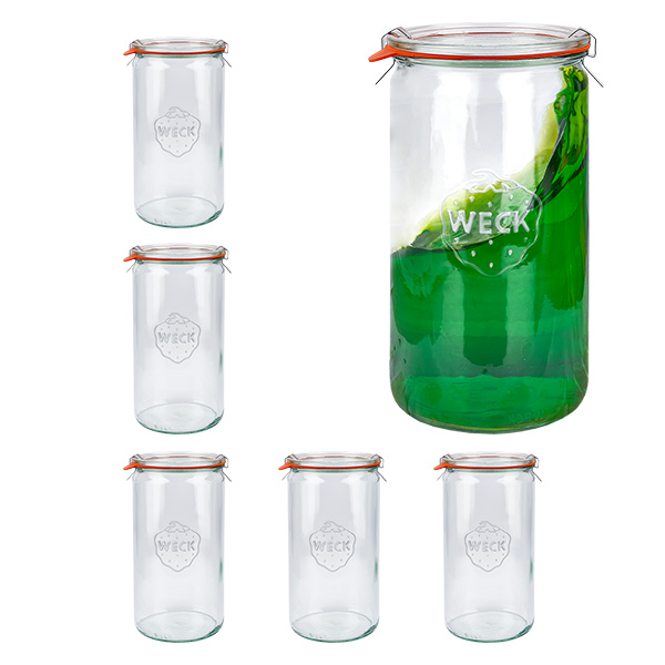 Conjunto de 6 frascos Weck de 1590ml, frascos cilíndricos, copos de vidro de 1,5L Conjunto de 6 frascos Weck de 1590ml, frascos cilíndricos, copos de vidro de 1,5L