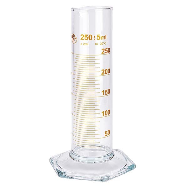 Garrafa de medição de 250 ml NF em vidro, escala castanha