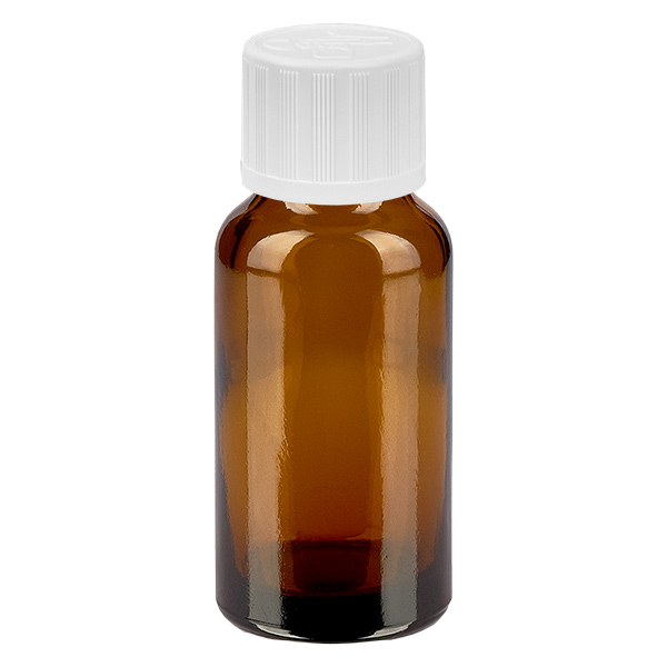 Frasco de 20ml com tampa de rosca de 11mm branca padrão resistente a crianças BrownLine UT18/20