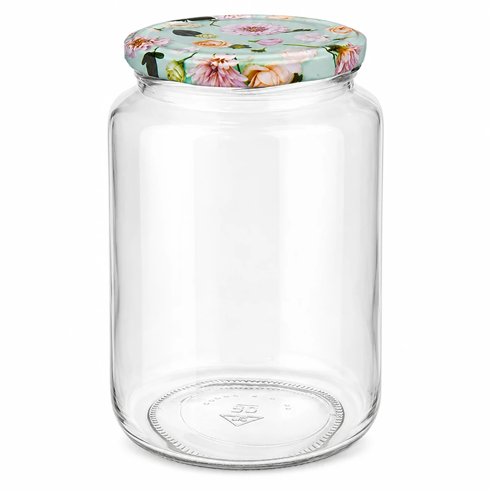 Frasco redondo 795ml com tampa floral hortelã para conservação e armazenamento, frasco de vidro vazio com tampa decorativa
