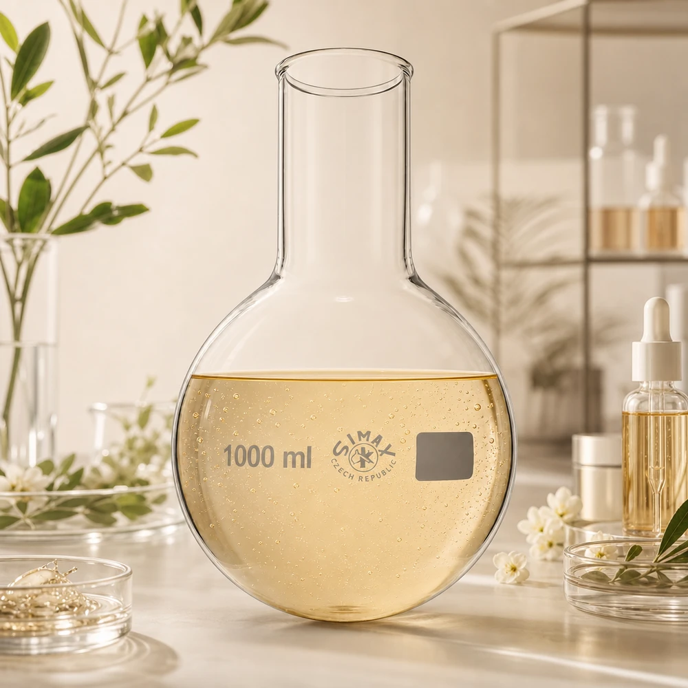 Balão de vidro de fundo redondo de 1000 ml com gargalo largo e logótipo Simax de alta qualidade para equipamento profissional de laboratório