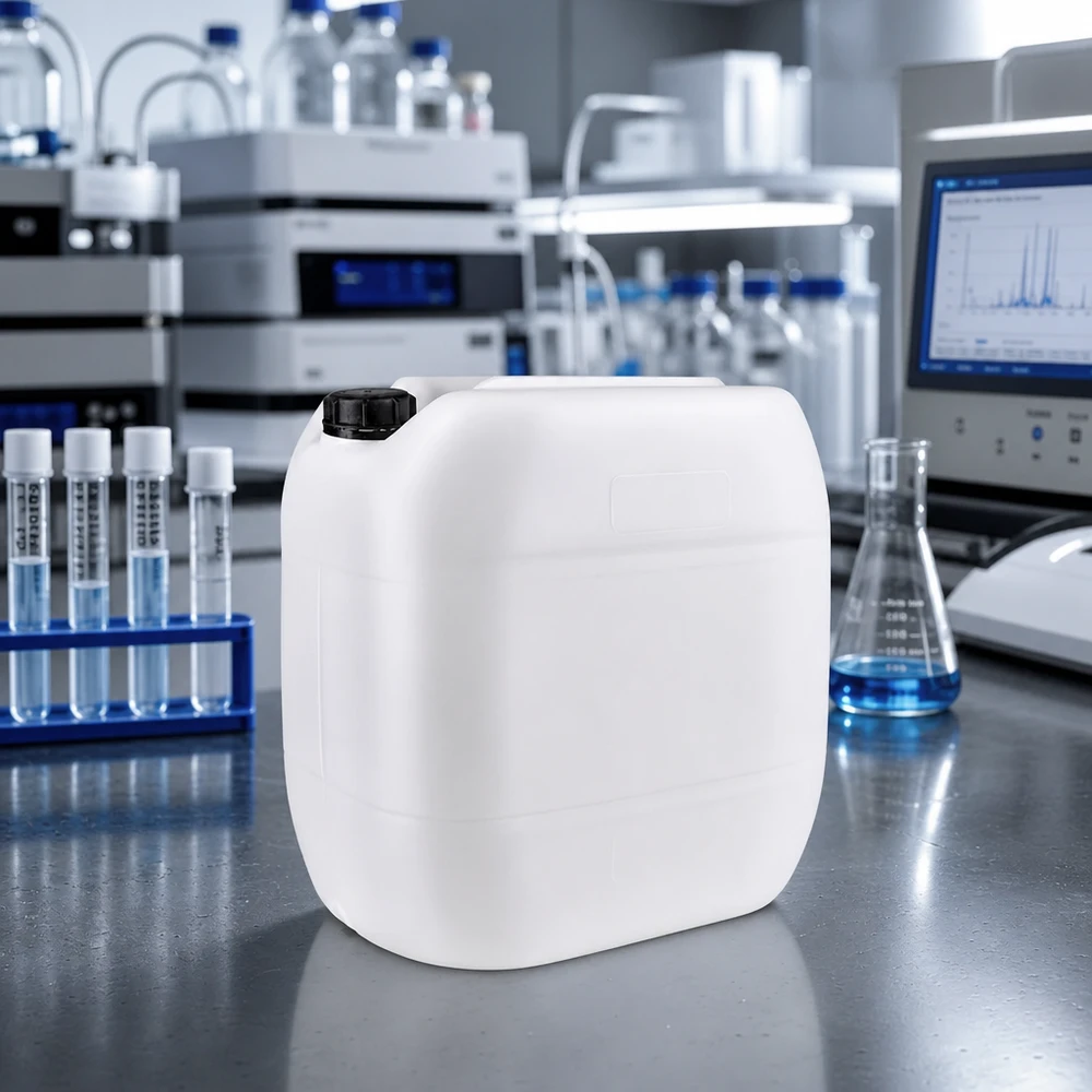 Recipiente quadrado de 30 L em plástico HDPE com tampa de rosca OV para produtos químicos