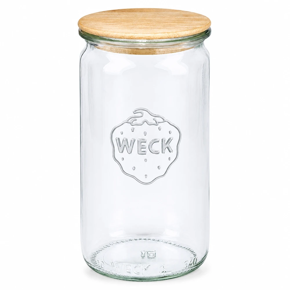 340ml Zylinderglas WECK RR60 mit Holzdeckel Frasco cilíndrico WECK 340ml RR60 com tampa de madeira Frasco de conserva transparente de vidro com tampa de madeira natural