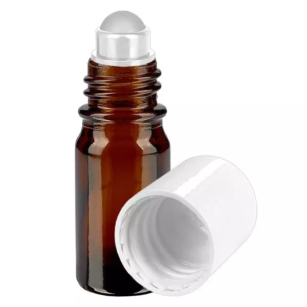 Frasco de farmácia castanho 5ml tampa roll-on branca Frasco de farmácia castanho 5ml tampa roll-on branca