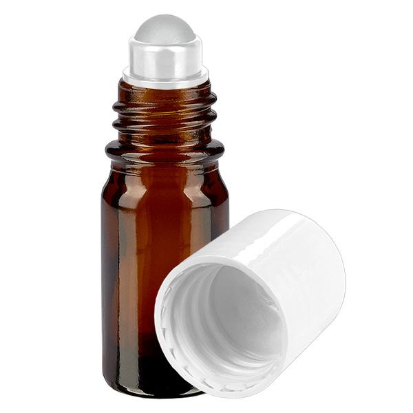 Frasco de farmácia castanho 5ml tampa roll-on branca Frasco de farmácia castanho 5ml tampa roll-on branca