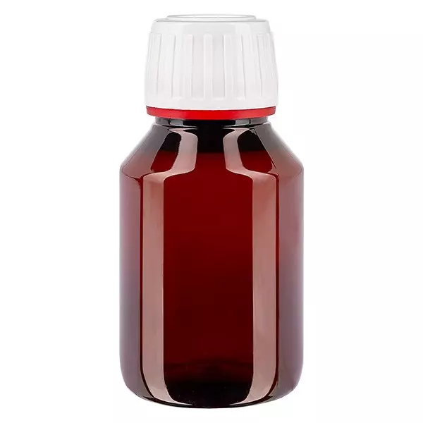 Frasco PET 50ml com tampa inviolável branca/vermelha Frasco PET 50ml com tampa inviolável branca/vermelha