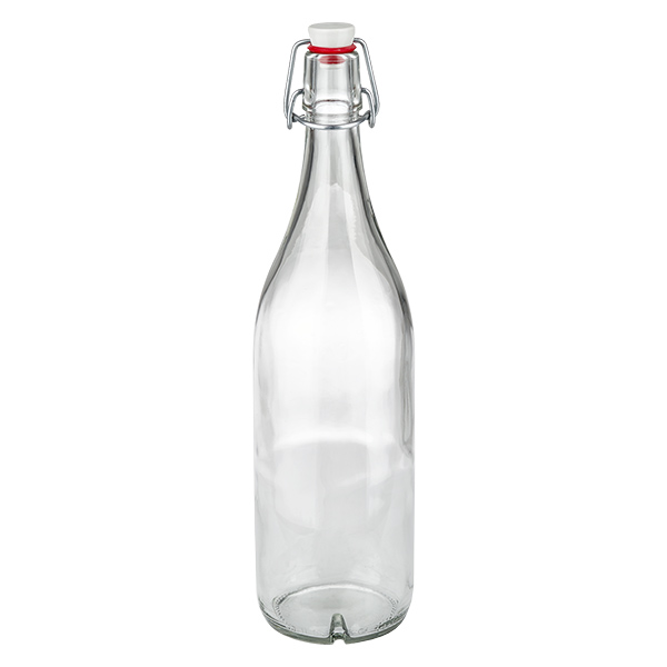 Garrafa de vidro de 1000 ml com tampa basculante em porcelana transparente vazia para guardar bebidas