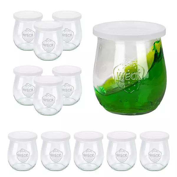 Conjunto de 12 frascos Weck de 220ml com 12 tampas de vidro Conjunto de 12 frascos Weck de 220ml com 12 tampas de vidro