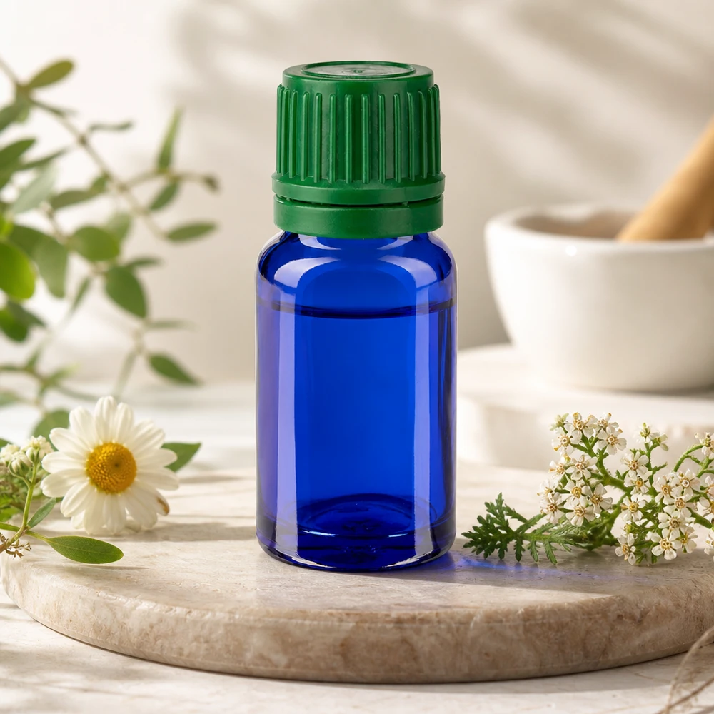 Frasco de vidro de 10 ml com proteção UV graças ao vidro azul, ideal para substâncias sensíveis à luz